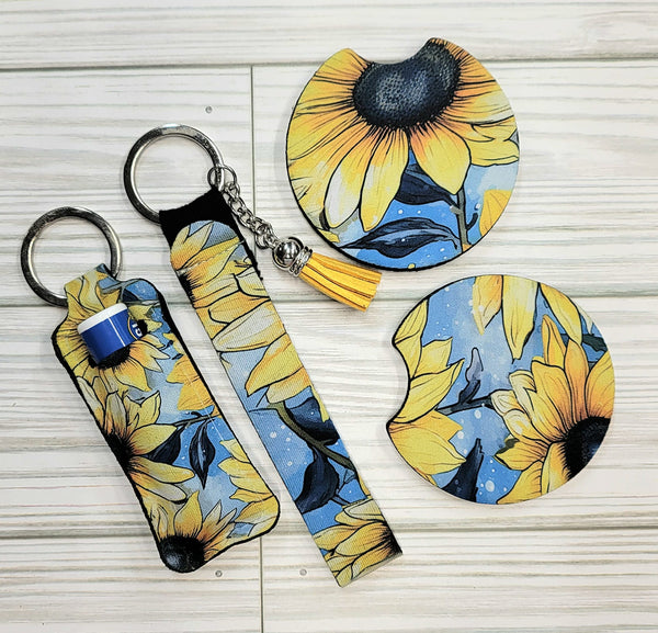 Sunflower Car Coaster & Keychain gift Set