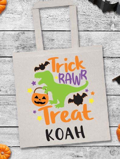 Personalized Dinosaur Trick or Treat Tote Bag