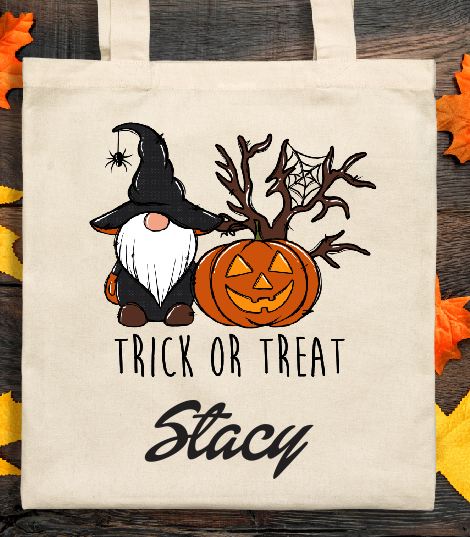 Personalized Gnome Trick or Treat Tote Bag