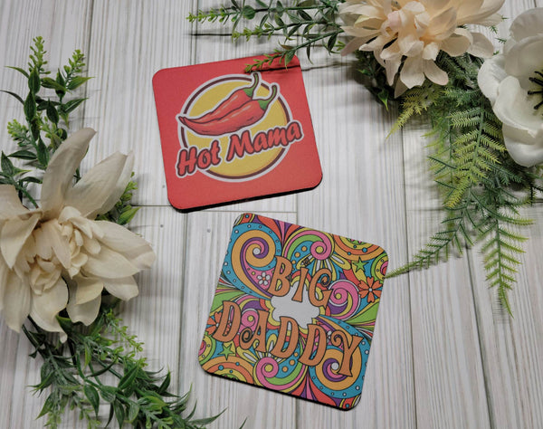 "Hot Mama & Big Daddy" 4 piece Coaster Set